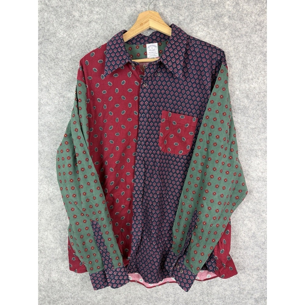 Brooks Brothers Button Up Shirt Mens XL Corduroy Floral Colorblock Patchwork